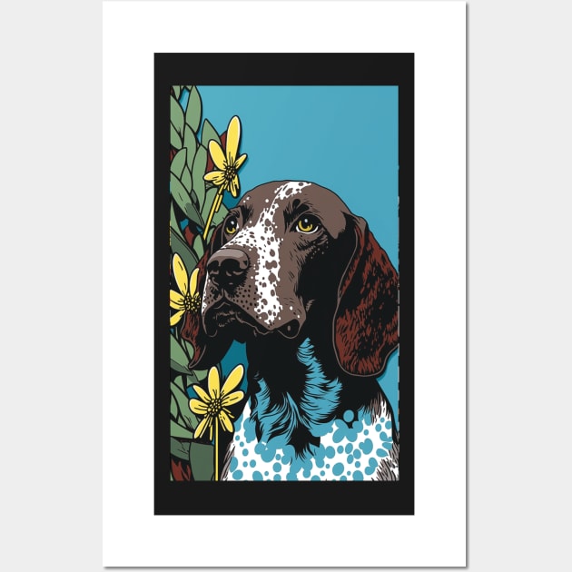 German Shorthair Pointer Dog Vibrant Tropical Flower Tall Retro Vintage Digital Pop Art Portrait Wall Art by ArtHouseFlunky